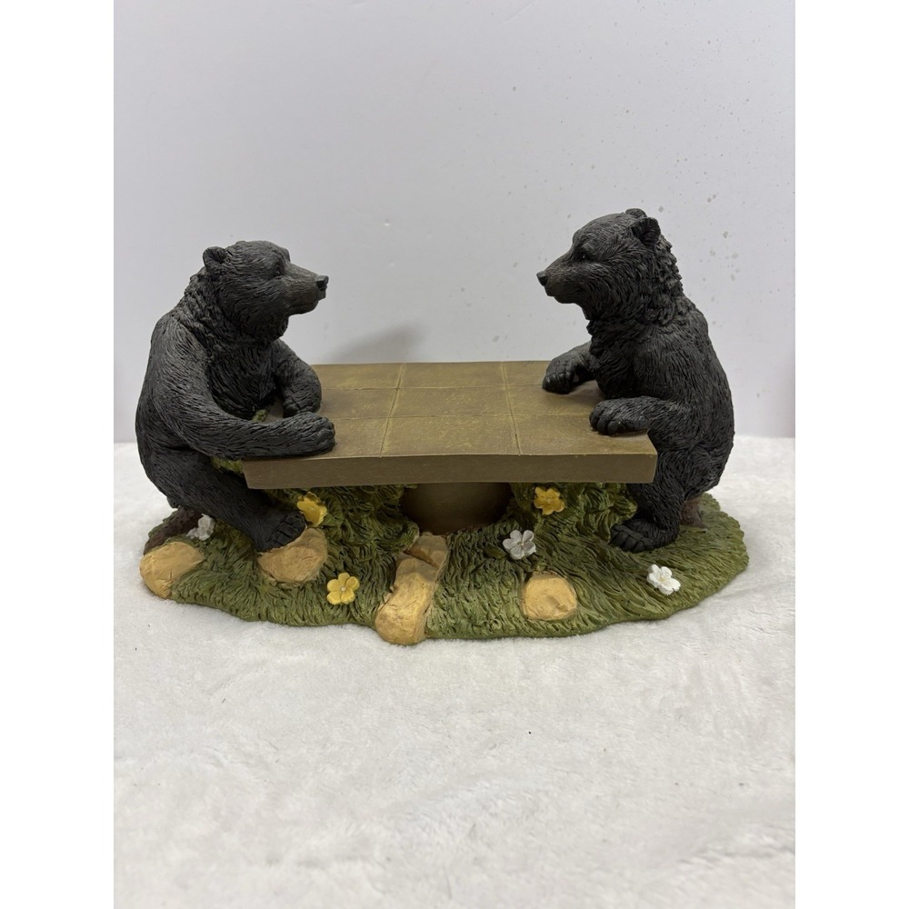 2‎ Large black bears sitting at table 14x9x8 cabin cottage